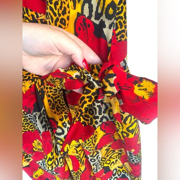 ADRIANNA PAPELL | 100% SILK Vintage Cheetah Multi-Print Floral Wrap Dress - Picture 6 of 13